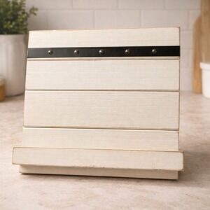 Distressed Wooden Farmhouse Cookbook Holder Cream Used #0676